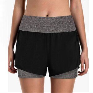 COOrun Women's Activewear Shorts High Waist With Back Pocket Dark Grey M